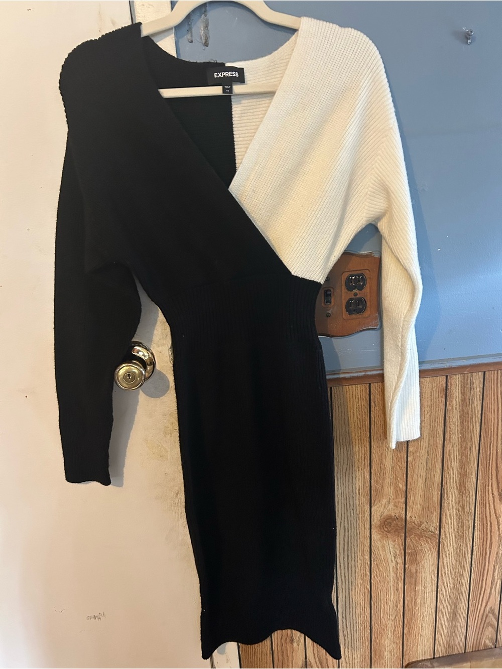 Express Two-Tone Black and White Wrap Knit Dress XS